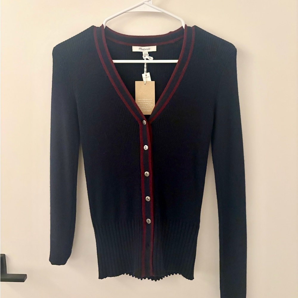 NWT Madewell navy blue merino wool & silk cardigan XXS